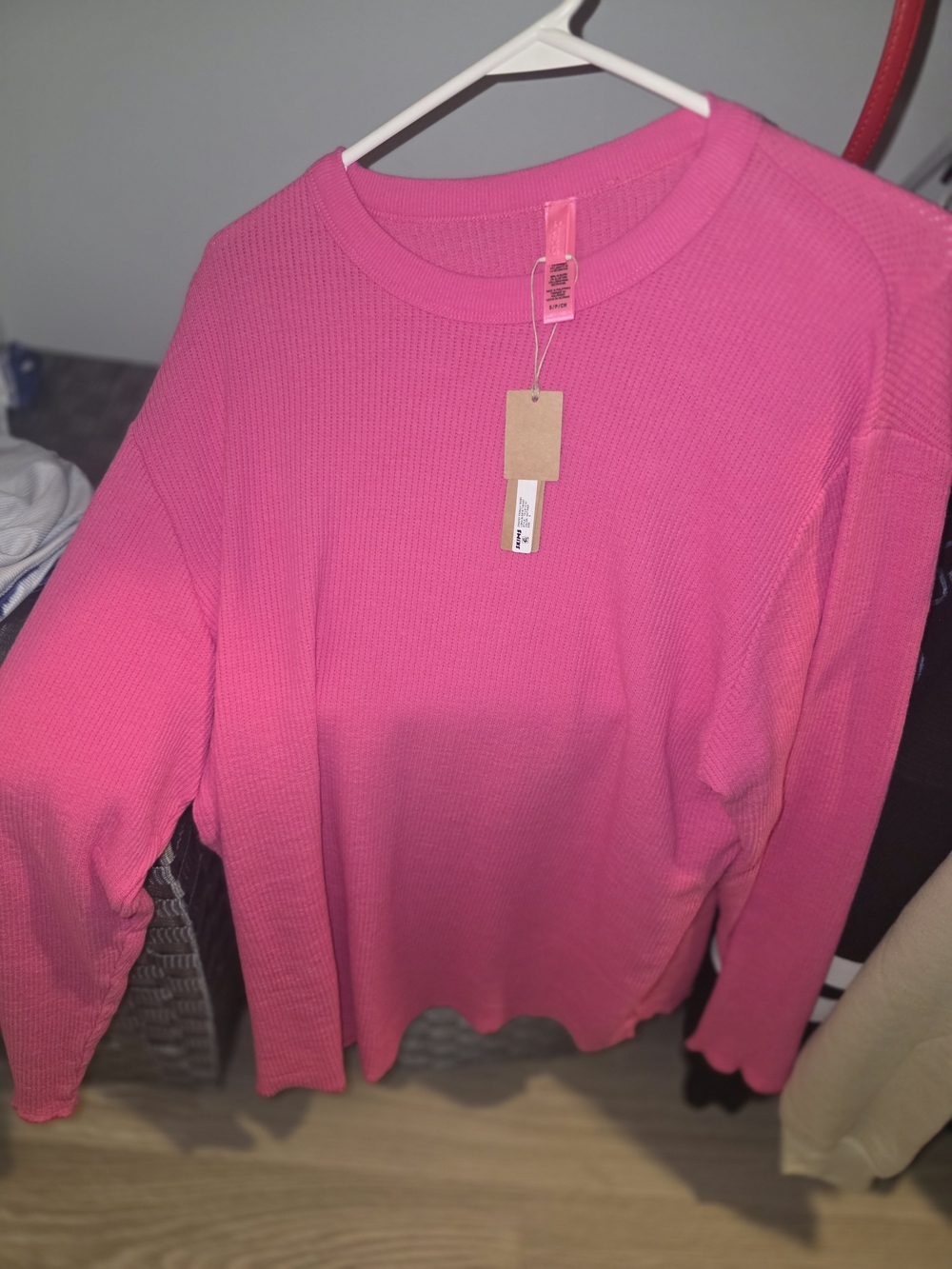 SKIMS Bright Pink Waffle Long-Sleeve Tee
